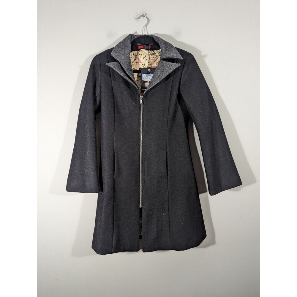 Nicola Quilter Eyespy Colors Black Wool Blend Coat Women Size 4-6 Wearable Art